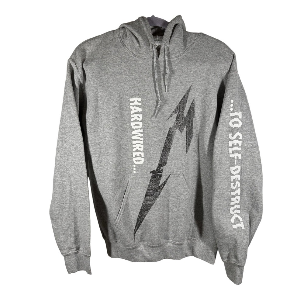 Metallica Hardwired Hoodie Mens S Gray Sleeve Graphic Destruct Sweatshirt‎ RARE